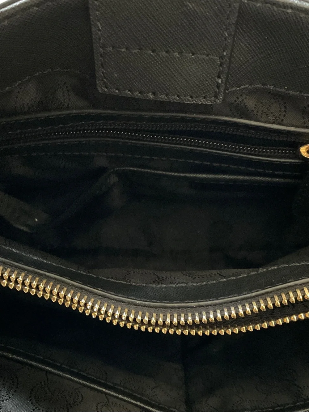 Michael Kors Black Leather Shoulder Tote with Gold Chain Trim